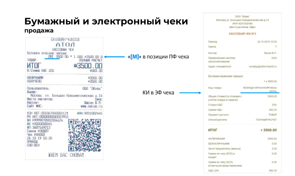 пример чека продажа 2020 год